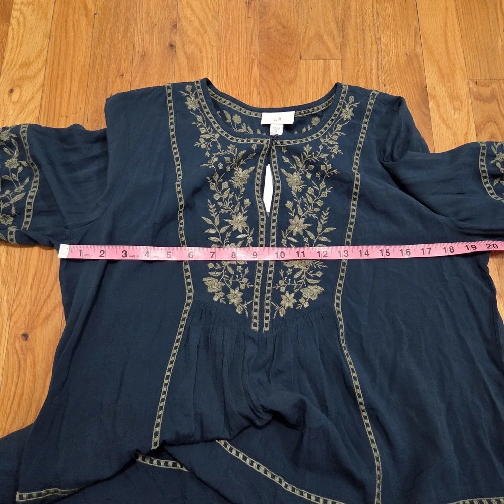 J‎ Jill Embroidered Floral Accent Long Sleeve Tunic Dark Teal Peacock - Picture 12 of 13